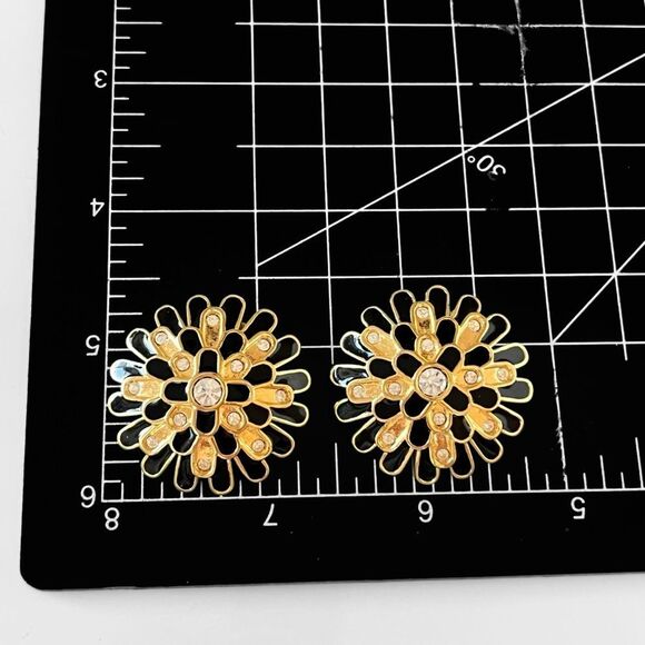 Vintage Swarovski Gold Enamel Crystal Sunburst Earrings - Picture 6 of 6